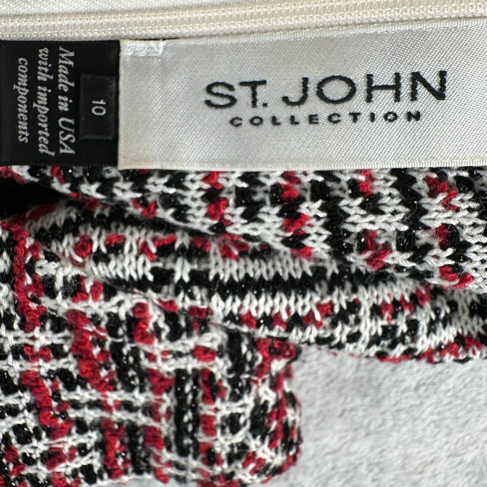 St. John Tweed Sheath Dress Women 10 Red Black White Knit Old Money Quiet Luxury - Picture 3 of 9